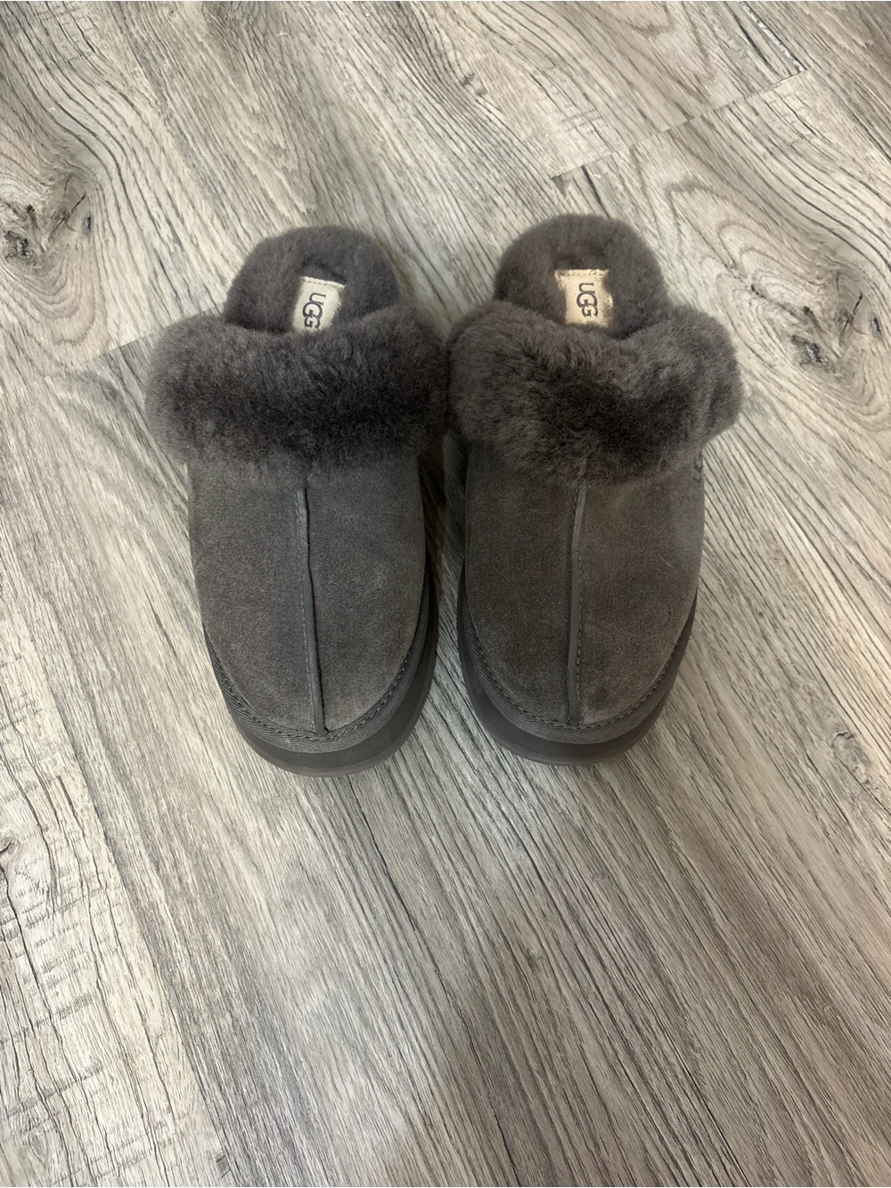 UGG Charcoal Suede Shearling Clog Slippers